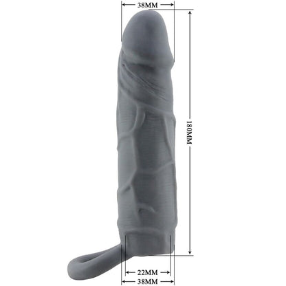 Funda de pene de piel realística gris oscuro de la marca PRETTY LOVE, con textura y diseño realista para mayor comodidad.