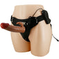 Ropa interior harness Pretty Love Marion con dildo vibrador de 19 cm en color mulato, diseñada para placer y comodidad.