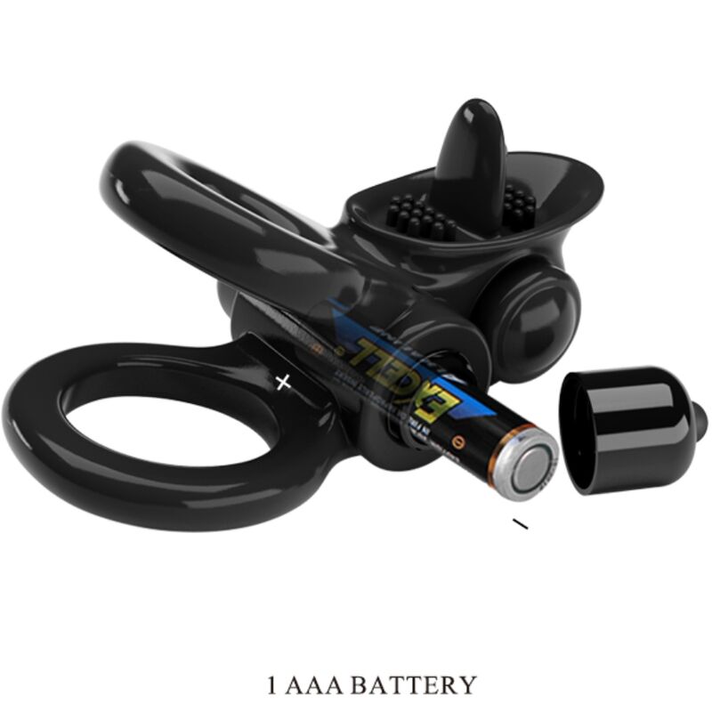 PRETTY LOVE - PASSIONATE RING DOBLE ANELL VIBRADOR + ESTIMULADOR CLÍTORIS NEGRE