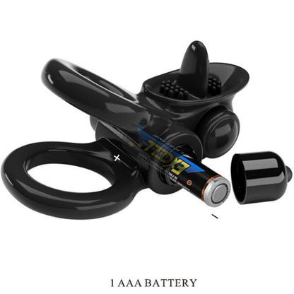 PRETTY LOVE - PASSIONATE RING DOBLE ANELL VIBRADOR + ESTIMULADOR CLÍTORIS NEGRE