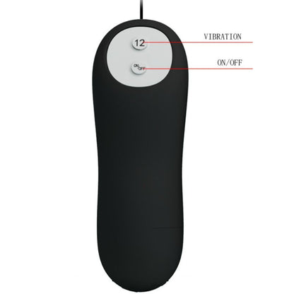 Plug anal de silicona de PRETTY LOVE con 12 modos de vibración en color negro, diseño ergonómico y suave para uso cómodo.