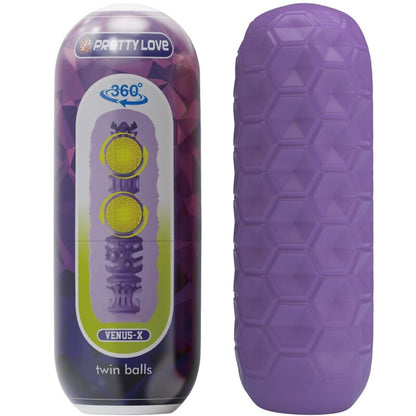 Masturbador masculino Pretty Love Twin Balls de color morado, con diseño de bolas gemelas y textura interior realista.