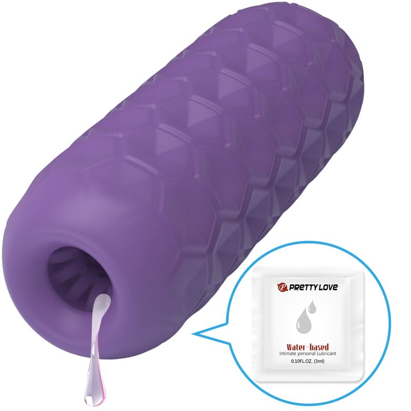 Masturbador masculino Pretty Love Twin Balls de color morado, con diseño realista y textura suave para mayor comodidad.