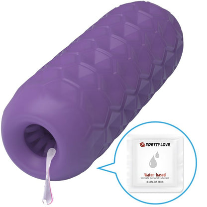 Masturbador masculino Pretty Love Twin Balls de color morado, con diseño realista y textura suave para mayor comodidad.