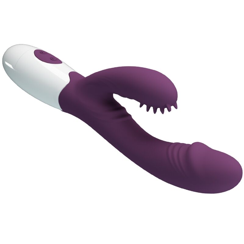 Vibrador rabbit y estimulador punto G de color morado de la marca PRETTY LOVE FLIRTATION, diseñado para placer y estimulación.