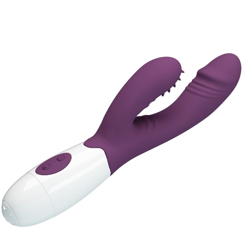 Vibrador rabbit y estimulador punto G de color morado de la marca PRETTY LOVE FLIRTATION, con diseño ergonómico y texturas suaves.