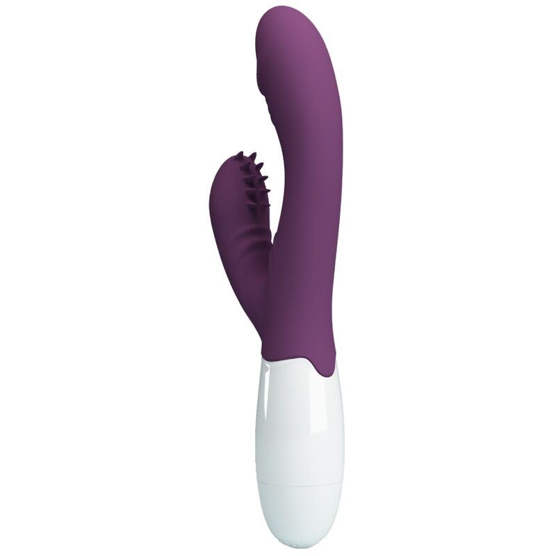Vibrador rabbit y estimulador punto G de color morado de la marca PRETTY LOVE FLIRTATION, con diseño ergonómico y texturizado.