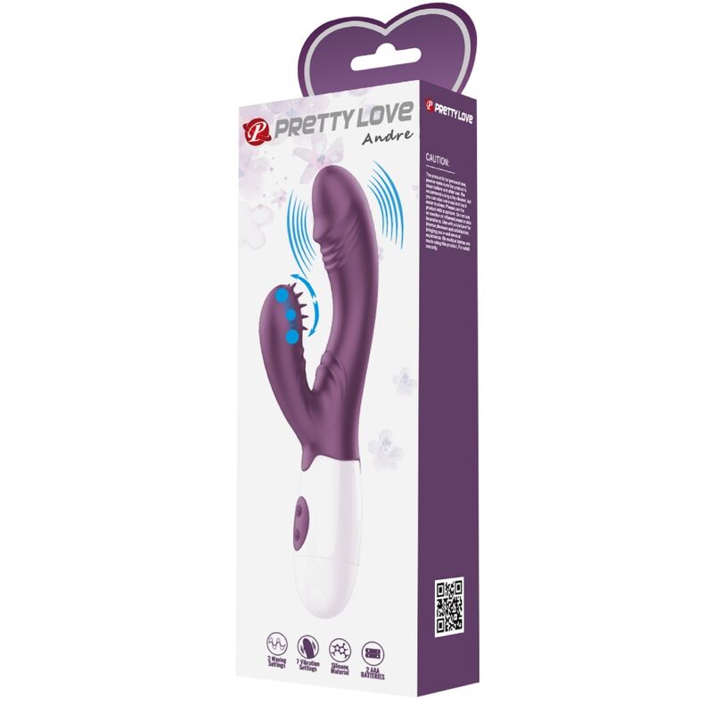 Vibrador rabbit Pretty Love Andre en color morado, estimulador punto G con diseño ergonómico y detallado.