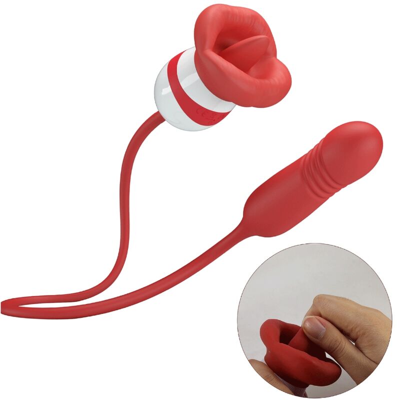 Masturbador boca rojo de PRETTY LOVE FLIRTATION, con textura realista y detalles anatómicos para una experiencia íntima.