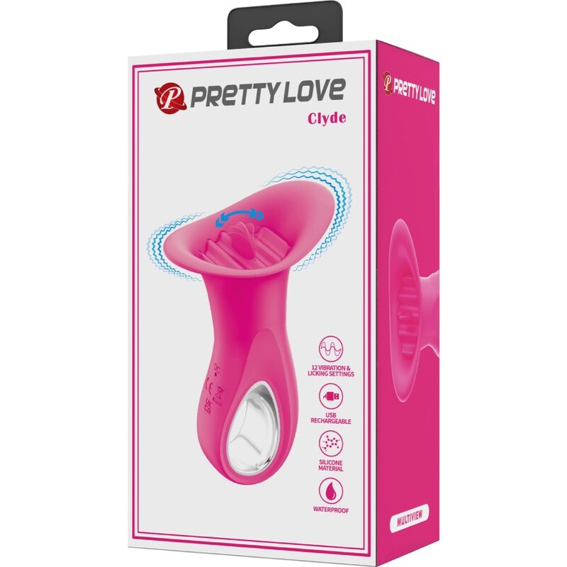 Vibrador oral Pretty Love Clyde rosa con 12 vibraciones, diseñado para estimulación de lengua y placer íntimo.