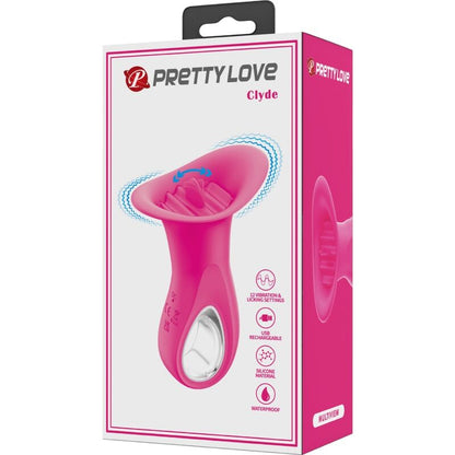 Vibrador oral Pretty Love Clyde rosa con 12 vibraciones, diseñado para estimulación de lengua y placer íntimo.