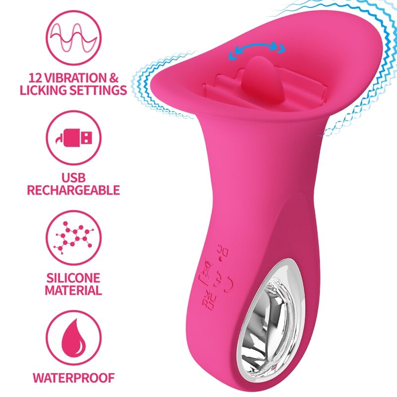 Vibrador oral PRETTY LOVE CLYDE en color rosa con 12 vibraciones, diseño compacto y estimulante para placer sensual.
