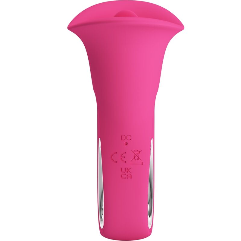 Vibrador oral Pretty Love Clyde con lengua vibradora y 12 velocidades en color rosa, para estimulación íntima.