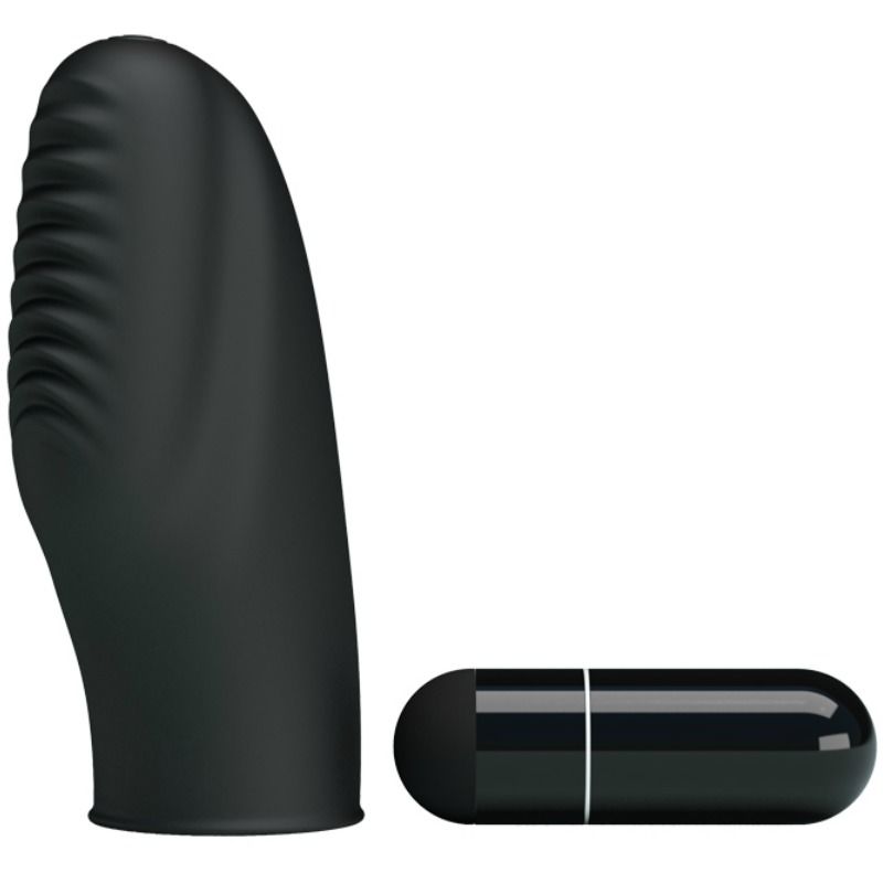 Dedal con vibración PRETTY LOVE FLIRTATION en color negro, diseño elegante y compacto para estimulación personal.
