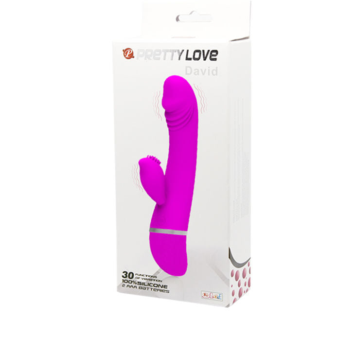 Pretty Love Flirtation David rabbit vibrator in a sleek design with dual stimulation features on a white background.