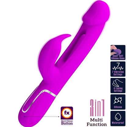 PRETTY LOVE - KAMPES VIBRADOR RABBIT 3 EN 1 MULTIFUNCIÓ AMB LLENGUA FUCSIA