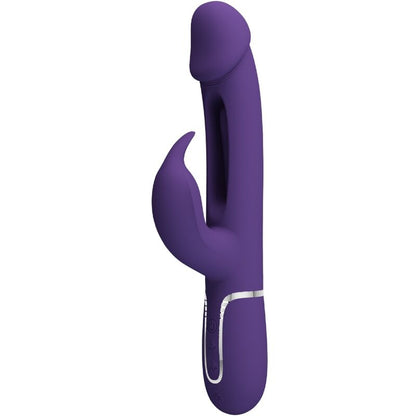 Vibrador rabbit multifunción PRETTY LOVE KAMPAS con lengua violeta, diseño 3 en 1, ideal para placer y estimulación.