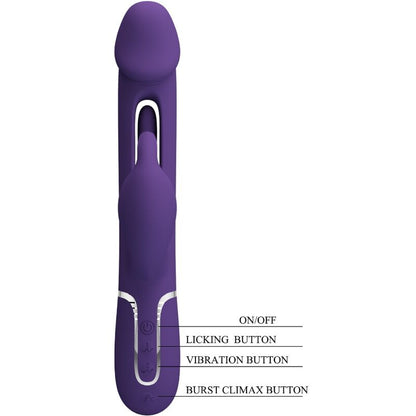 Vibrador rabbit 3 en 1 de Pretty Love Flirtation con lengua vibratoria y diseño en color violeta, para placer multifunción.