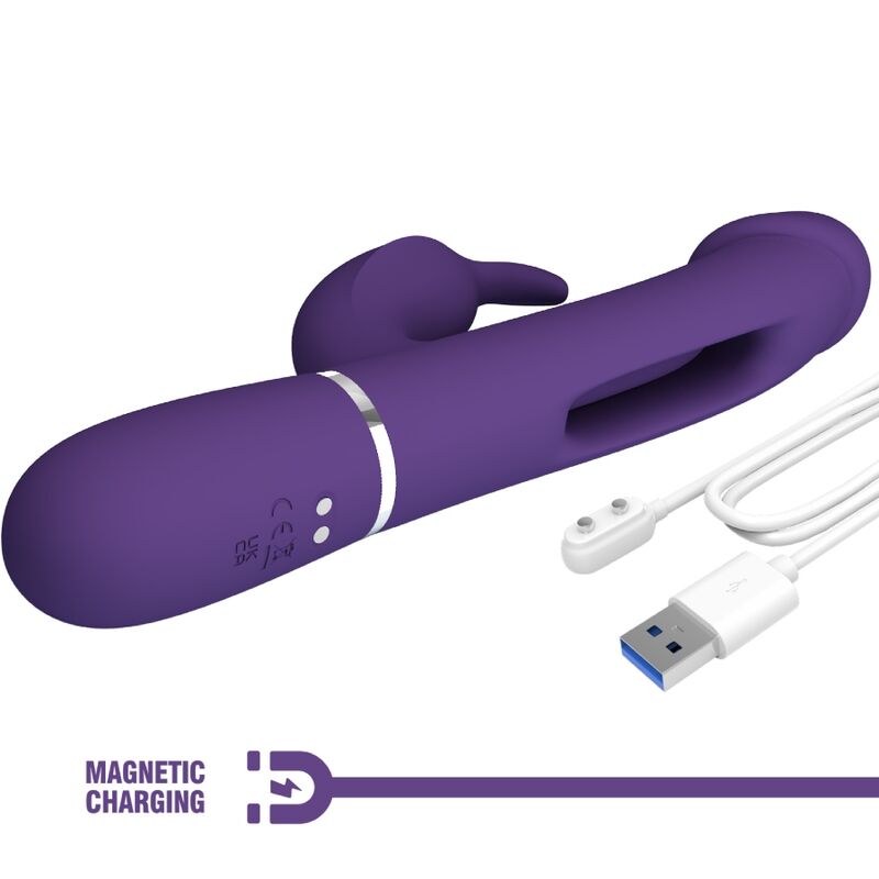 Vibrador rabbit multifunción PRETTY LOVE FLIRTATION en color violeta con lengua, diseño 3 en 1 para placer y estimulación.