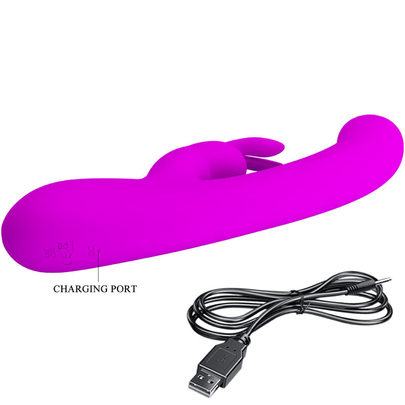 Vibrador rabbit violeta PRETTY LOVE Lamar de la línea FLIRTATION, con diseño ergonómico y estimulador de punto G.