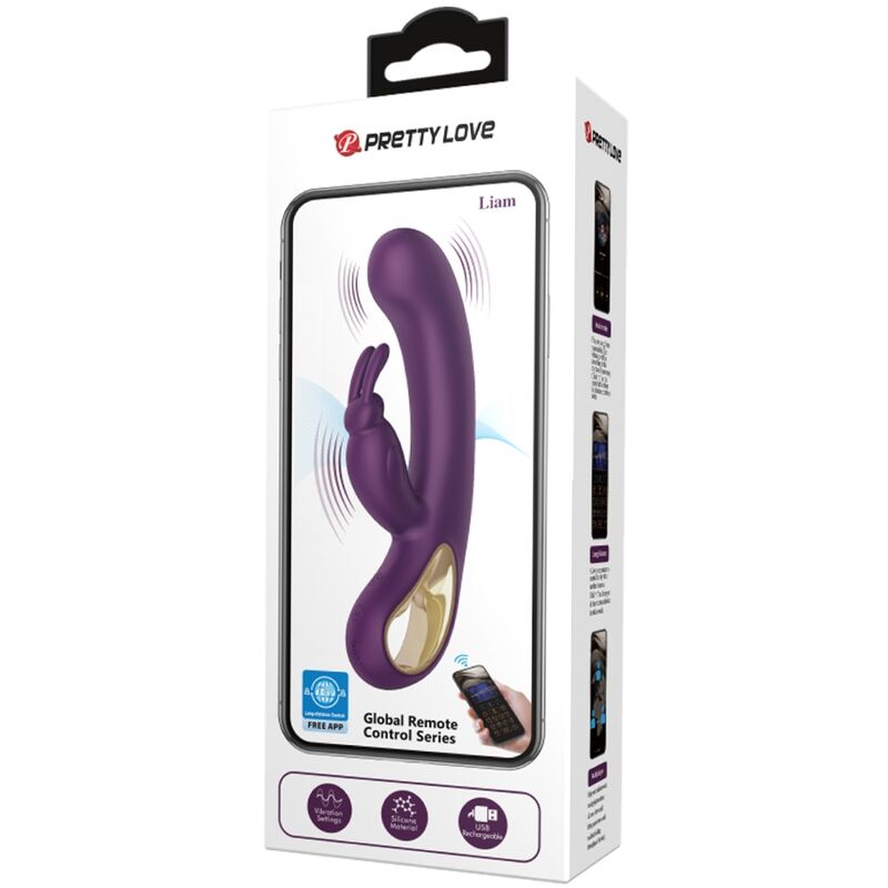 Vibrador rabbit y estimulador punto G morado de PRETTY LOVE FLIRTATION, diseñado para placer y estimulación.