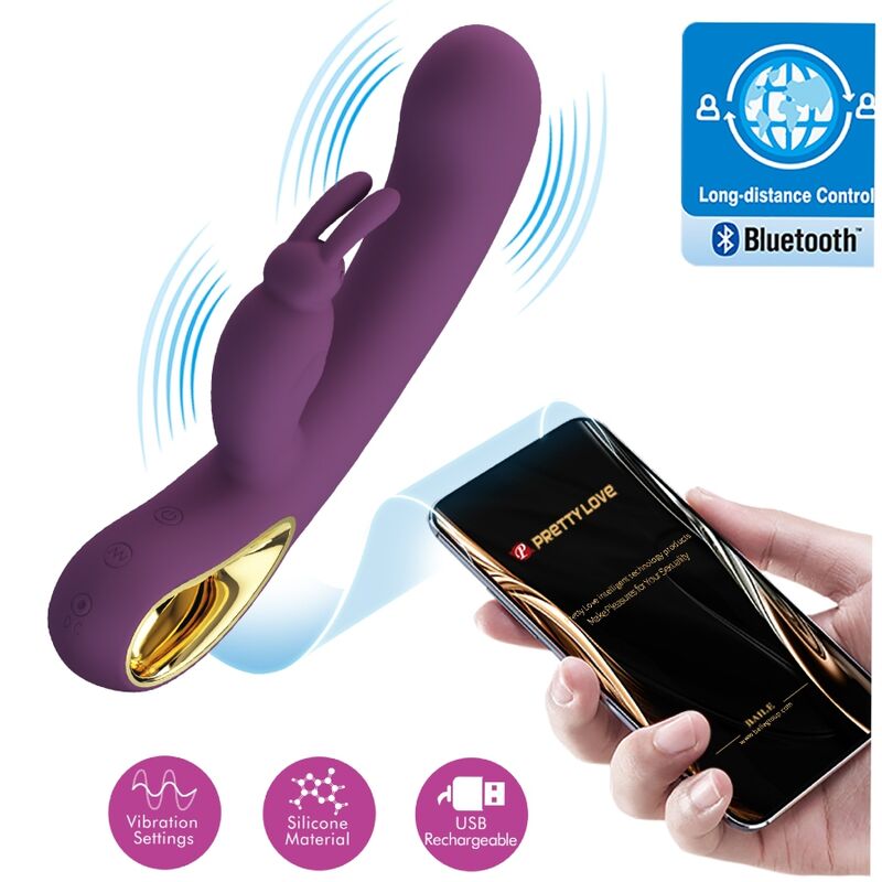Vibrador rabbit y estimulador punto G morado de la marca PRETTY LOVE FLIRTATION, con diseño ergonómico y detalles en color morado.
