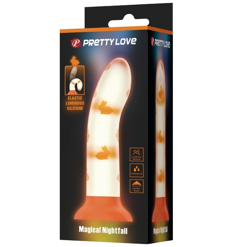 Dildo sin vibración naranja de PRETTY LOVE FLIRTATION, luminoso y de diseño realista para placer íntimo.