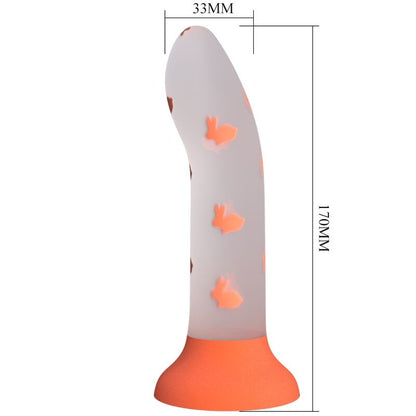 Dildo sin vibración de color naranja de la marca PRETTY LOVE FLIRTATION, con efecto luminoso y diseño realista.