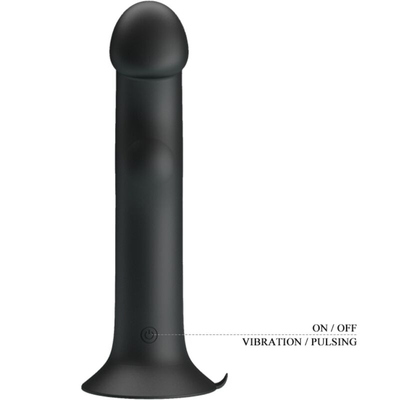 Vibrador y succionador de clítoris negro de la marca PRETTY LOVE FLIRTATION, con diseño elegante y funciones de estimulación.