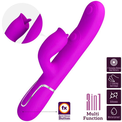 Vibrador rabbit con licking fucsia de la marca PRETTY LOVE FLIRTATION, diseño ergonómico y color vibrante para placer.