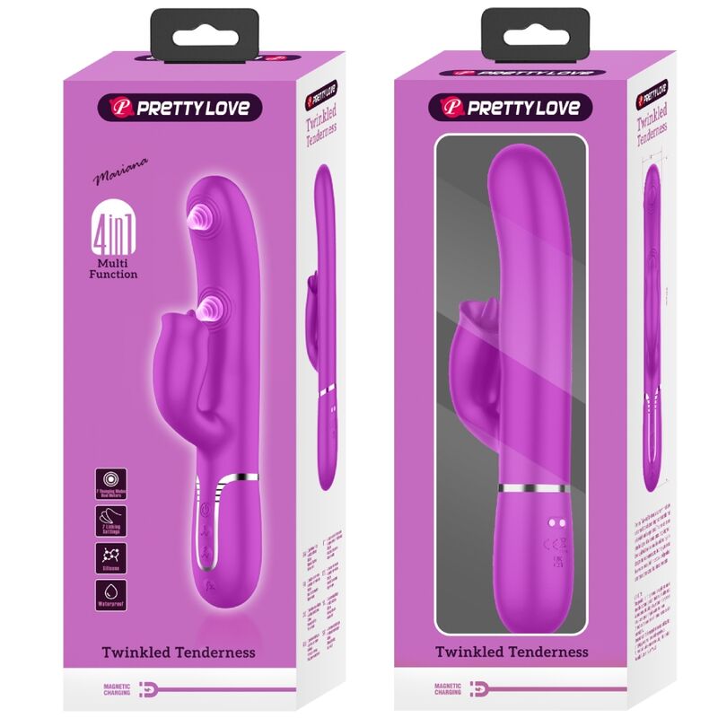 Vibrador rabbit Pretty Love Flirtation de color fucsia con función de licking, diseñado para placer femenino.
