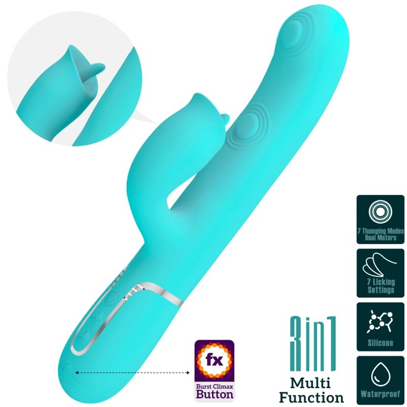 PRETTY LOVE - VIBRADOR RABBIT AMB LICKING VERD AIGUA