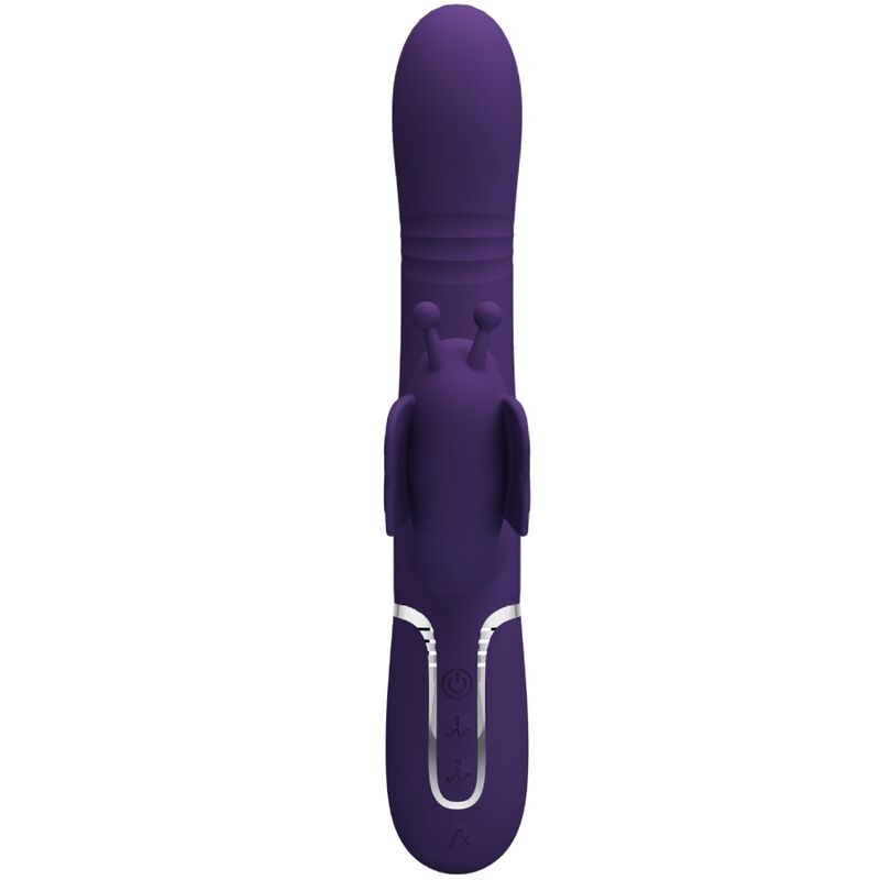 Vibrador rabbit multifunción 4 en 1 de Pretty Love Flirtation en color morado, con diseño de mariposa y funciones variadas.