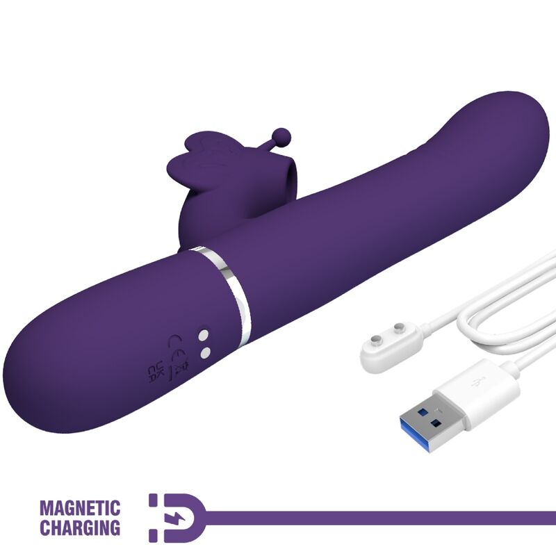 Vibrador rabbit multifunción 4 en 1 de color morado de la marca PRETTY LOVE FLIRTATION, con forma de mariposa.