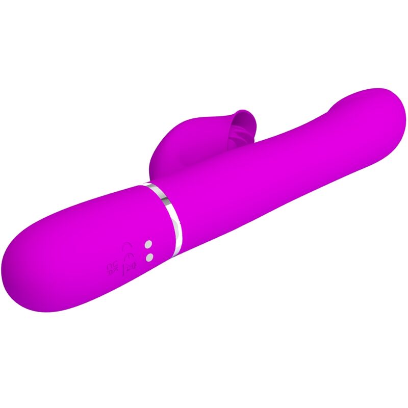 Vibrador rabbit Pretty Love Flirtation con perlas y color violeta, diseñado para estimulación doble y placer intenso.