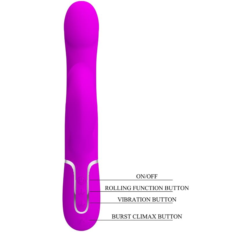 Vibrador rabbit con perlas en color violeta de la marca Pretty Love Flirtation, con diseño ergonómico y texturizado para mayor placer.