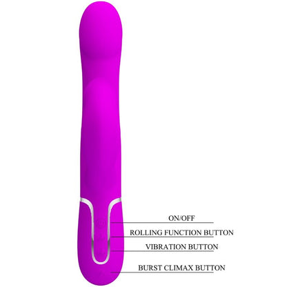 Vibrador rabbit con perlas en color violeta de la marca Pretty Love Flirtation, con diseño ergonómico y texturizado para mayor placer.