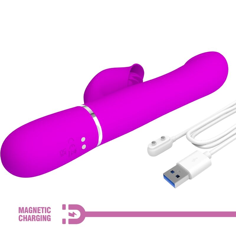 Vibrador rabbit Pretty Love Flirtation con perlas en color violeta, diseño ergonómico y estimulante para placer personal.