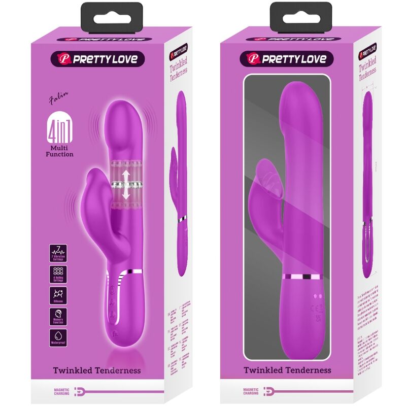 Vibrador rabbit Pretty Love Flirtation con perlas violetas, diseño ergonómico y estimulador para parejas y uso personal.