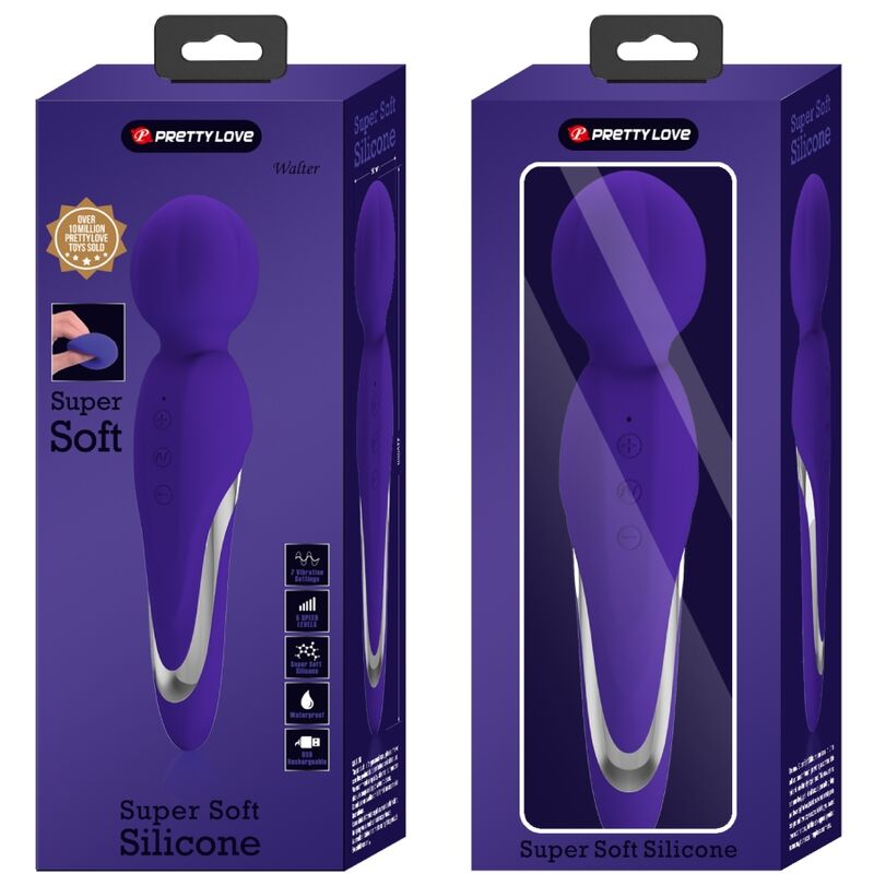 Vibrador wand violeta de la marca Pretty Love Flirtation, con forma ergonómica y superficie lisa para uso sensual.