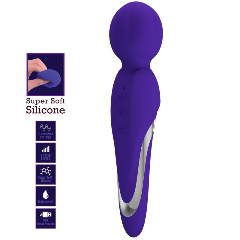 Vibrador wand violeta de la marca Pretty Love Flirtation, con forma ergonómica y superficie lisa, para uso personal.