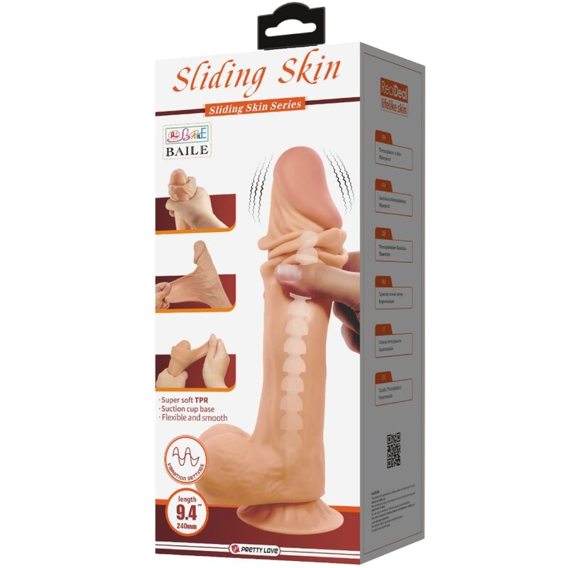 PRETTY LOVE - SLIDING SKIN SÈRIES DILDO REALÍSTIC AMB VENTOSA PELL LLIÇANT CONTROL REMOT NATURAL 24 CM