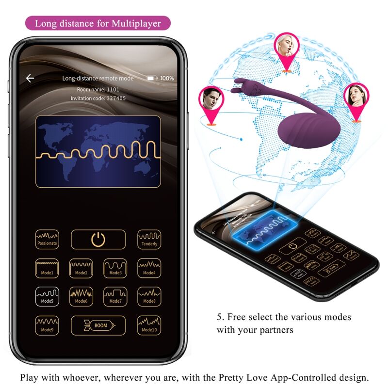 Vibrador lila PRETTY LOVE Catalina con control remoto y conexión a app, diseño elegante y compacto.
