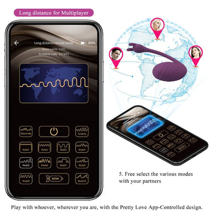Vibrador lila PRETTY LOVE Catalina con control remoto y conexión a app, diseño elegante y compacto.