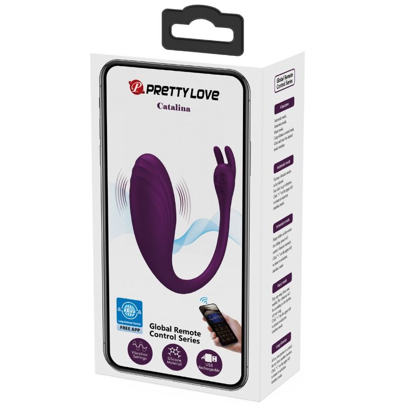 Vibrador PRETTY LOVE Catalina con control remoto y luz LED en color lila, diseñado para placer y comodidad.