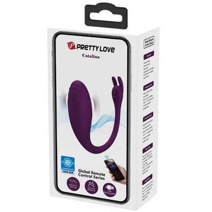 Vibrador PRETTY LOVE Catalina con control remoto y luz LED en color lila, diseñado para placer y comodidad.