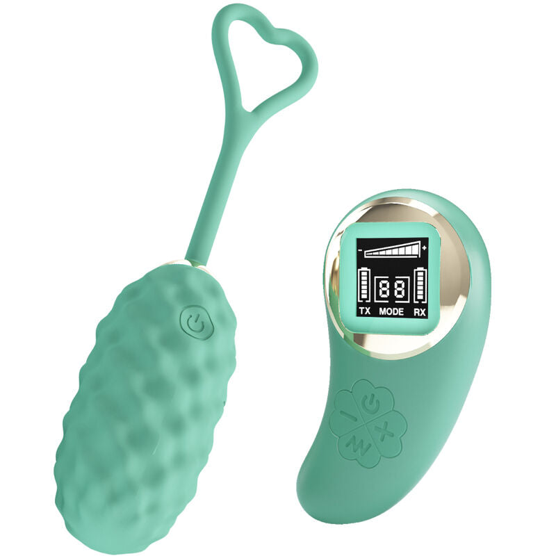 Huevo vibrador control remoto Pretty Love Vivian en color verde, con diseño elegante y control inalámbrico, marca Pretty Love LED.