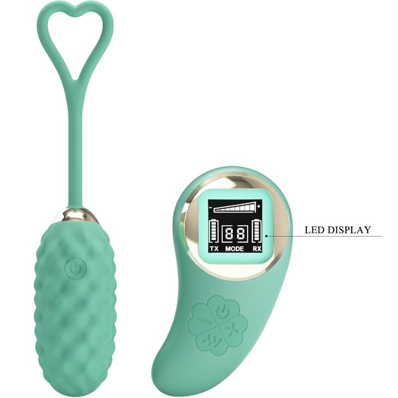 Vibrador de huevo control remoto Pretty Love Vivian LED en color verde, con diseño compacto y funcionalidad inalámbrica.