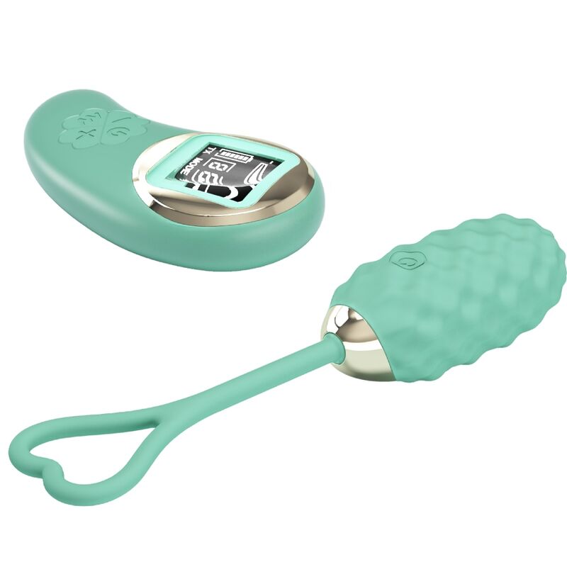 Vibrador huevo control remoto Pretty Love Vivian LED en color verde, con diseño compacto y superficie lisa.