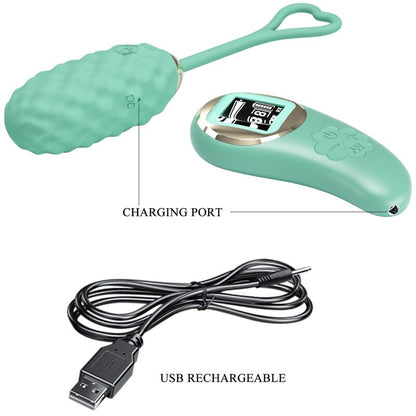 Huevo vibrador control remoto PRETTY LOVE VIVIAN en color verde, con diseño compacto y control inalámbrico, marca PRETTY LOVE LED.